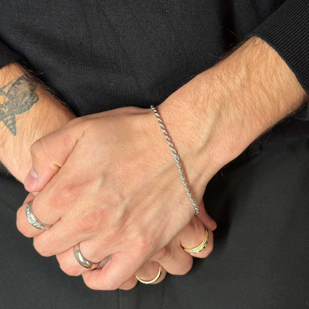 3mm Silver Rope Bracelet Rhodium Plated