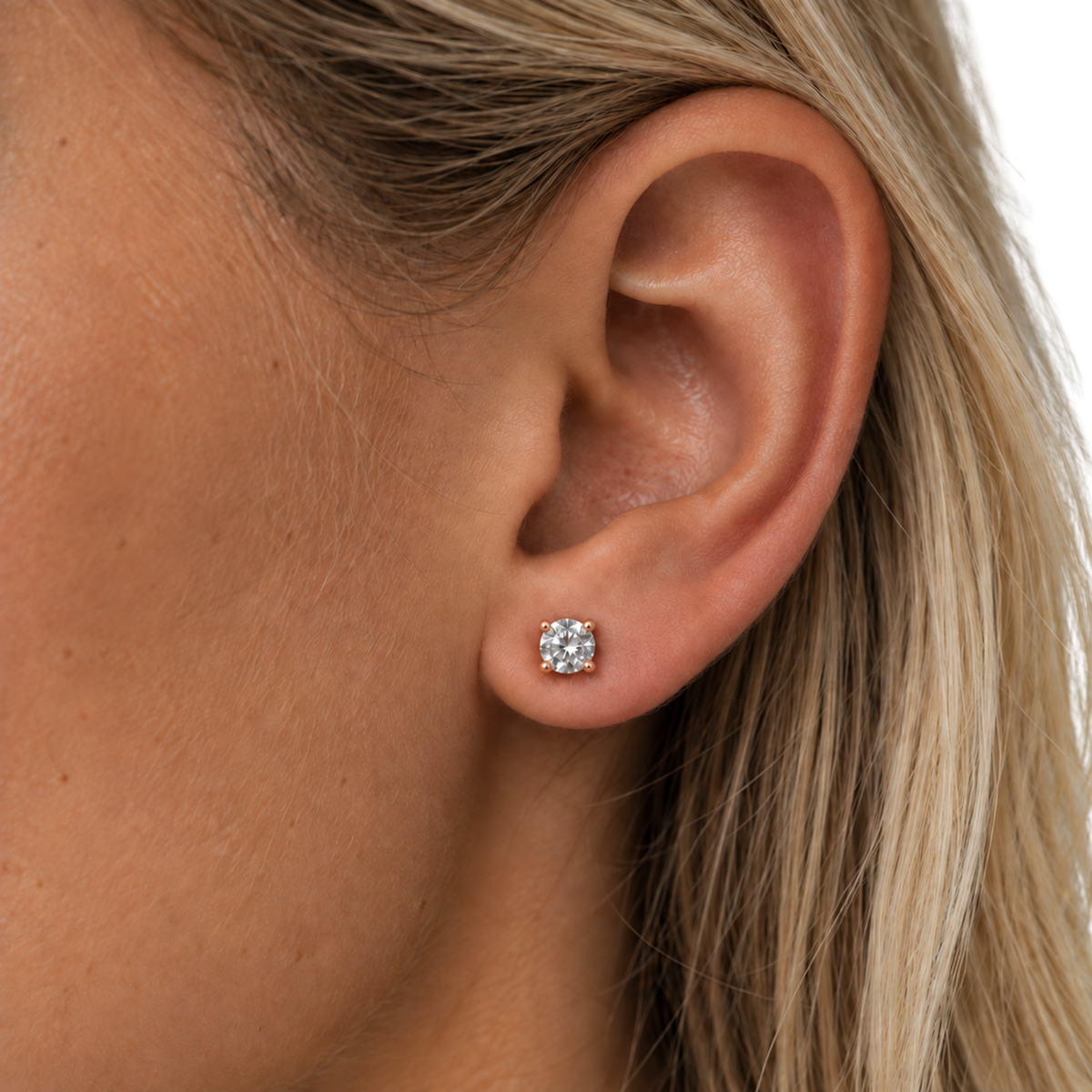 Silver Round Cut Moissanite Earrings 18K Rose Gold Vermeil