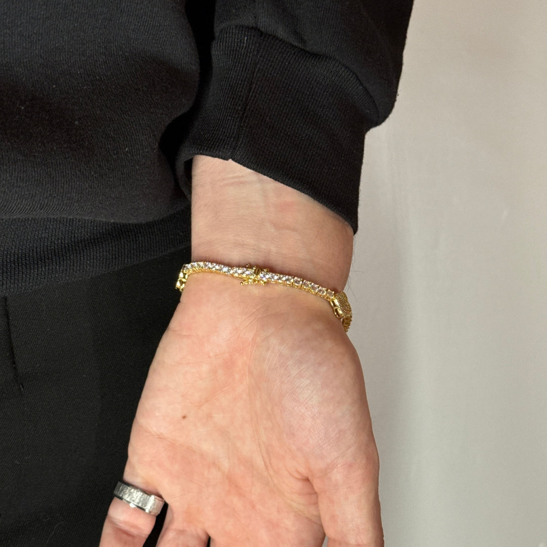 Bracelet de tennis en zircon à motif trèfle, plaqué or jaune