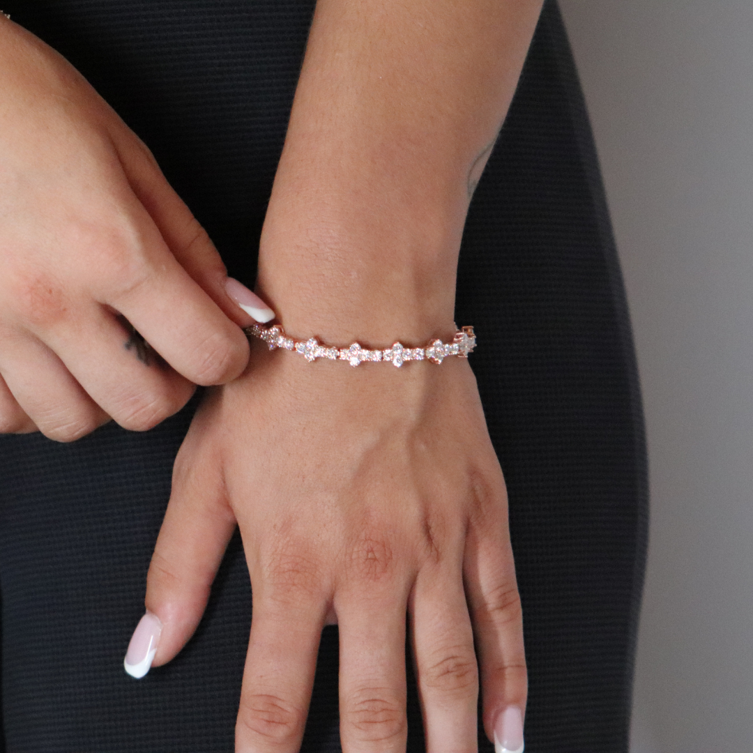 Honeycomb Silver Moissanite Tennis Bracelet 18K Rose Gold Vermeil