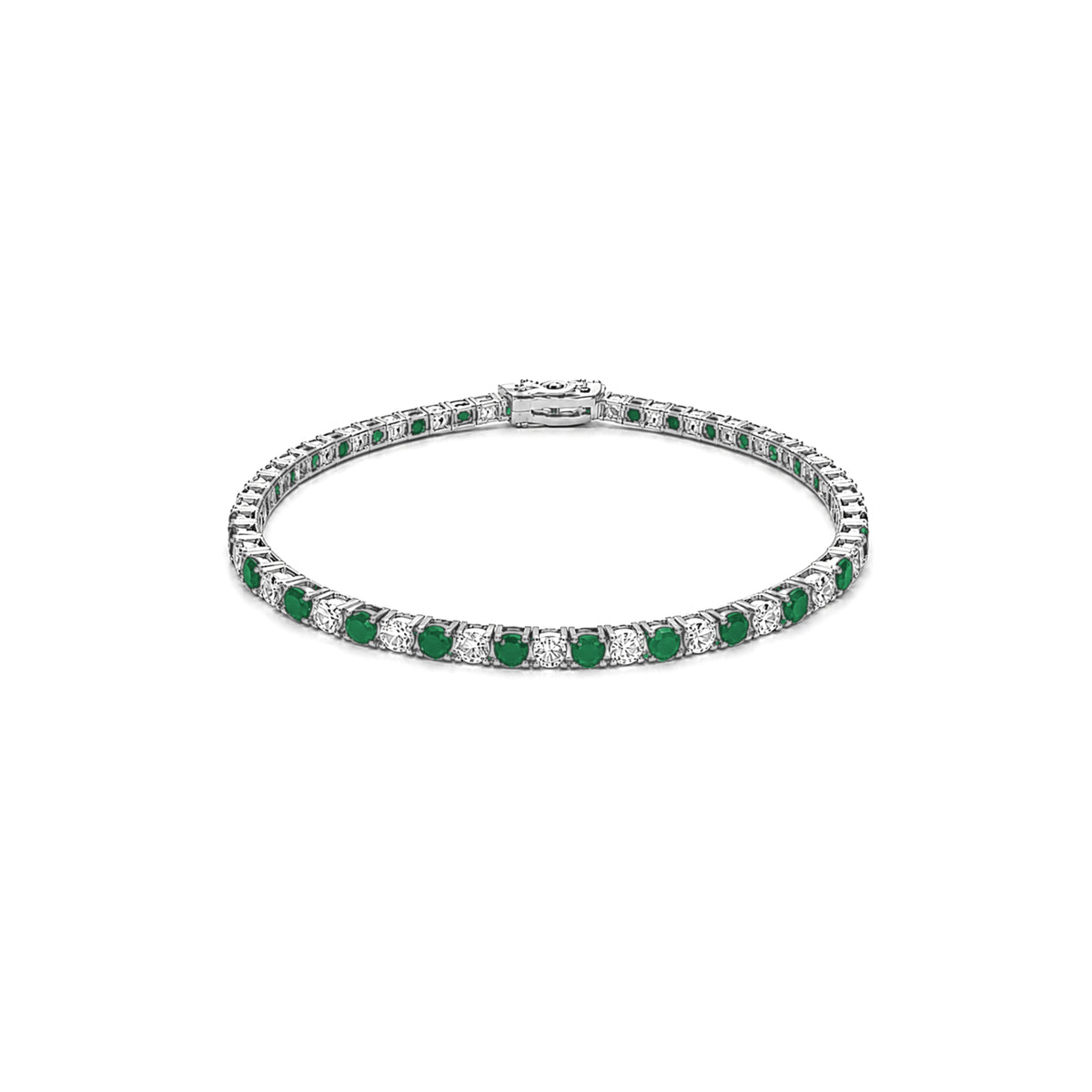 3mm Silver Green & White Zircon Tennis Bracelet