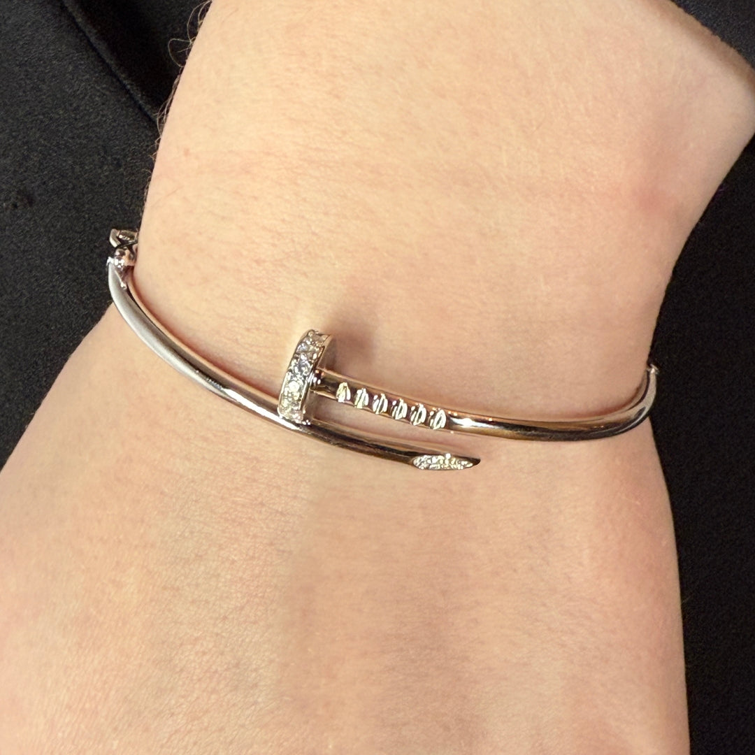 Silver Zircon Nail Bracelet Rhodium Plated