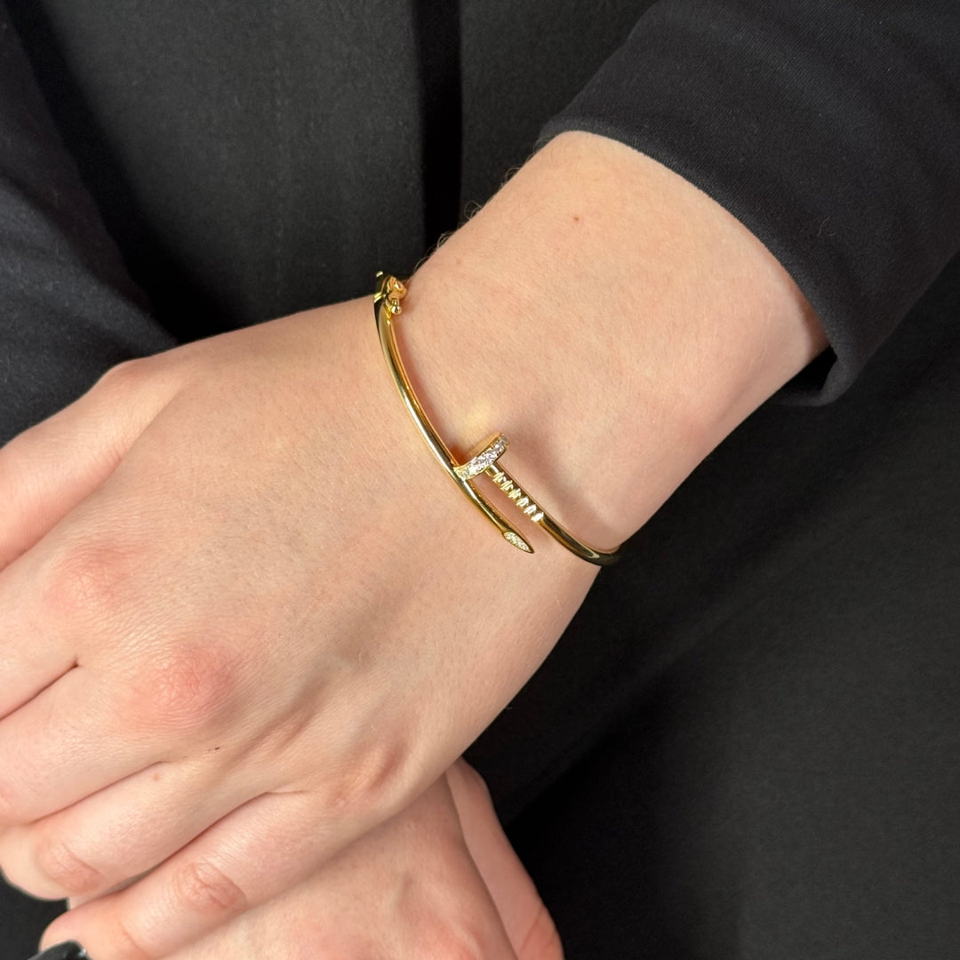 Silver Zircon Nail Bracelet Yellow Gold Plated