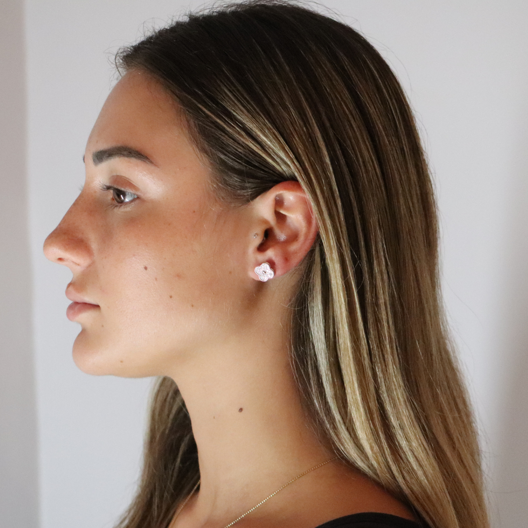 Clover Moissanite Earrings Rhodium Plated