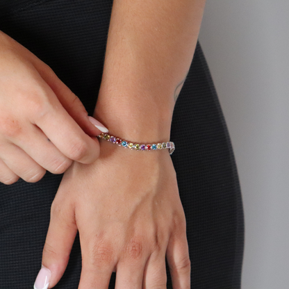 4mm Zircon Tennis Bracelet Multi Colour Rhodium Plated
