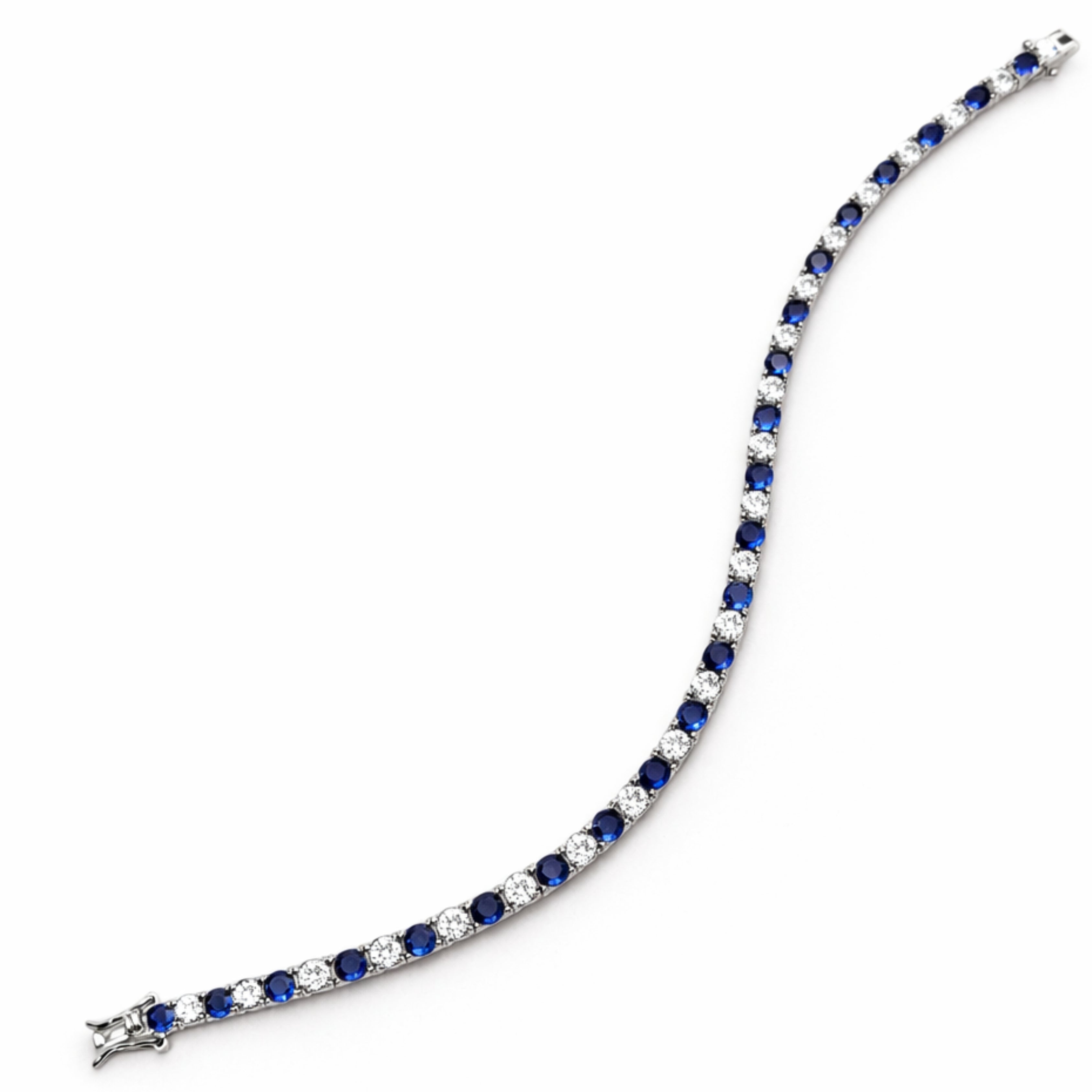 3mm Silver Zircon Blue & White Tennis Bracelet + Silver Eternity Blue & White Zircon Ring