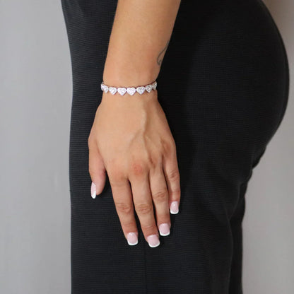 Heart Moissanite Tennis Bracelet Rhodium Plated