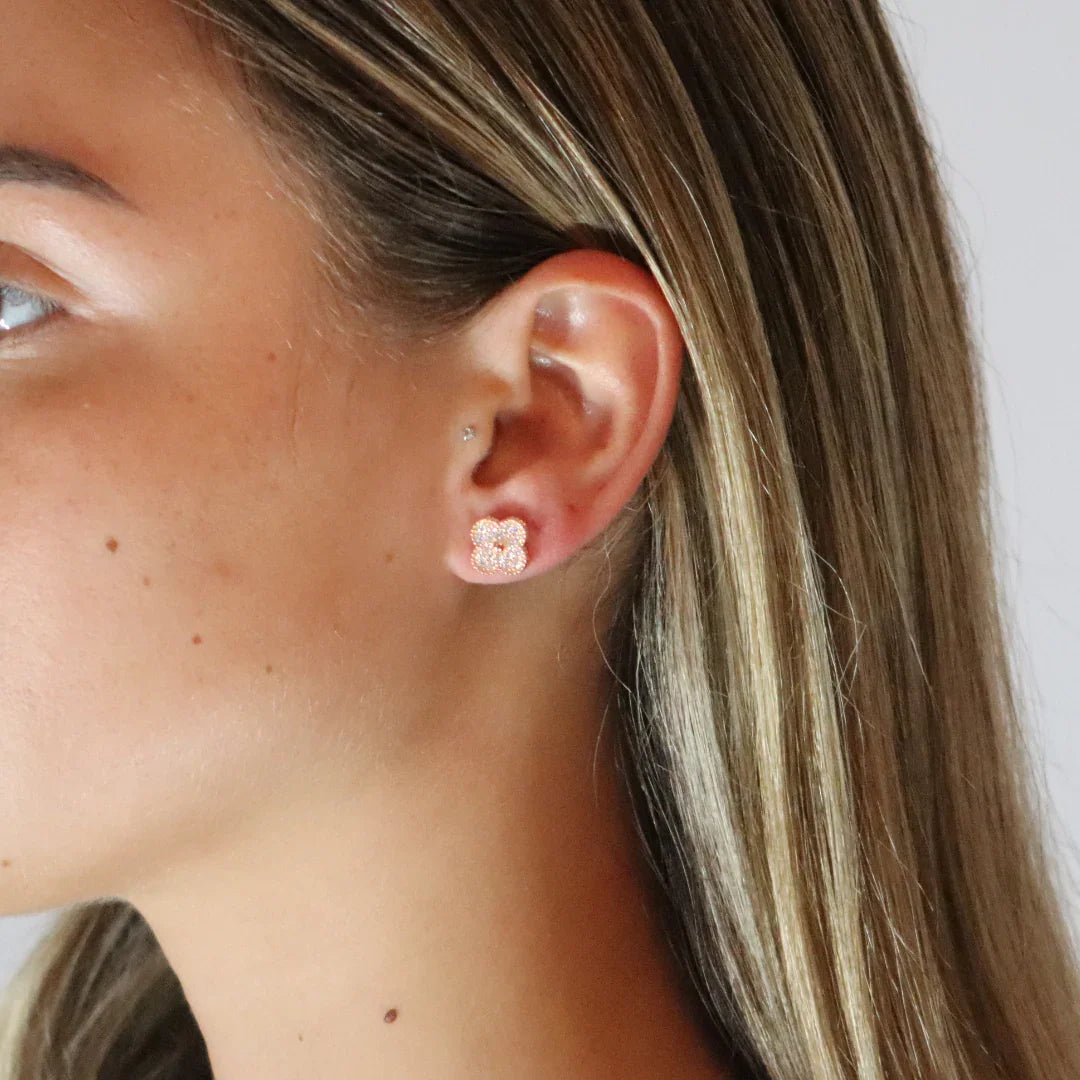 Clover Moissanite Earrings Rose Gold Plated
