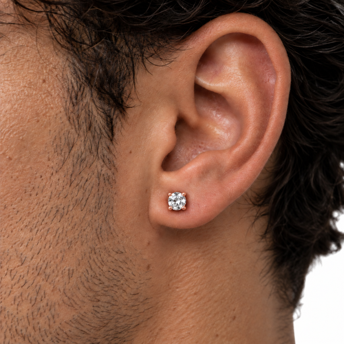 Silver Round Cut Moissanite Earrings 18K Rose Gold Vermeil