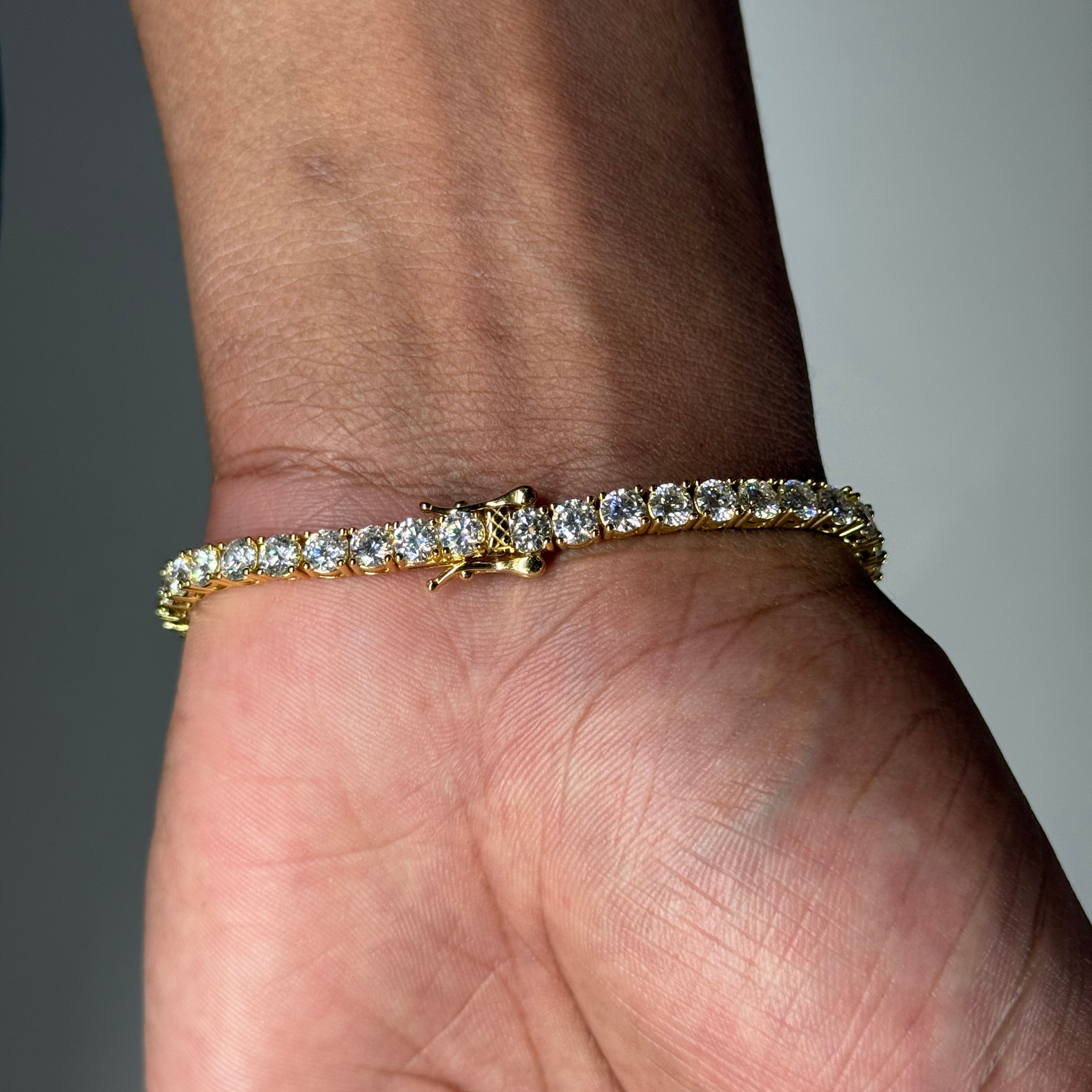 4mm Silver Moissanite Tennis Bracelet 18K Yellow Gold Vermeil