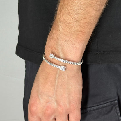 Moissanite Baguette Bangle Bracelet Rhodium Plated