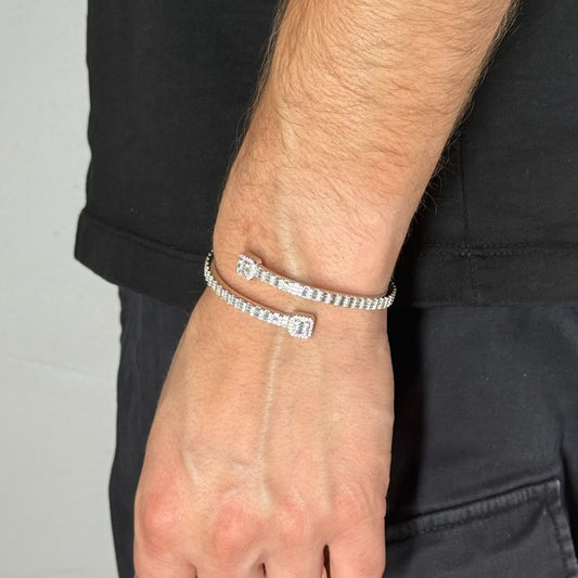 Moissanite Baguette Bangle Bracelet Rhodium Plated