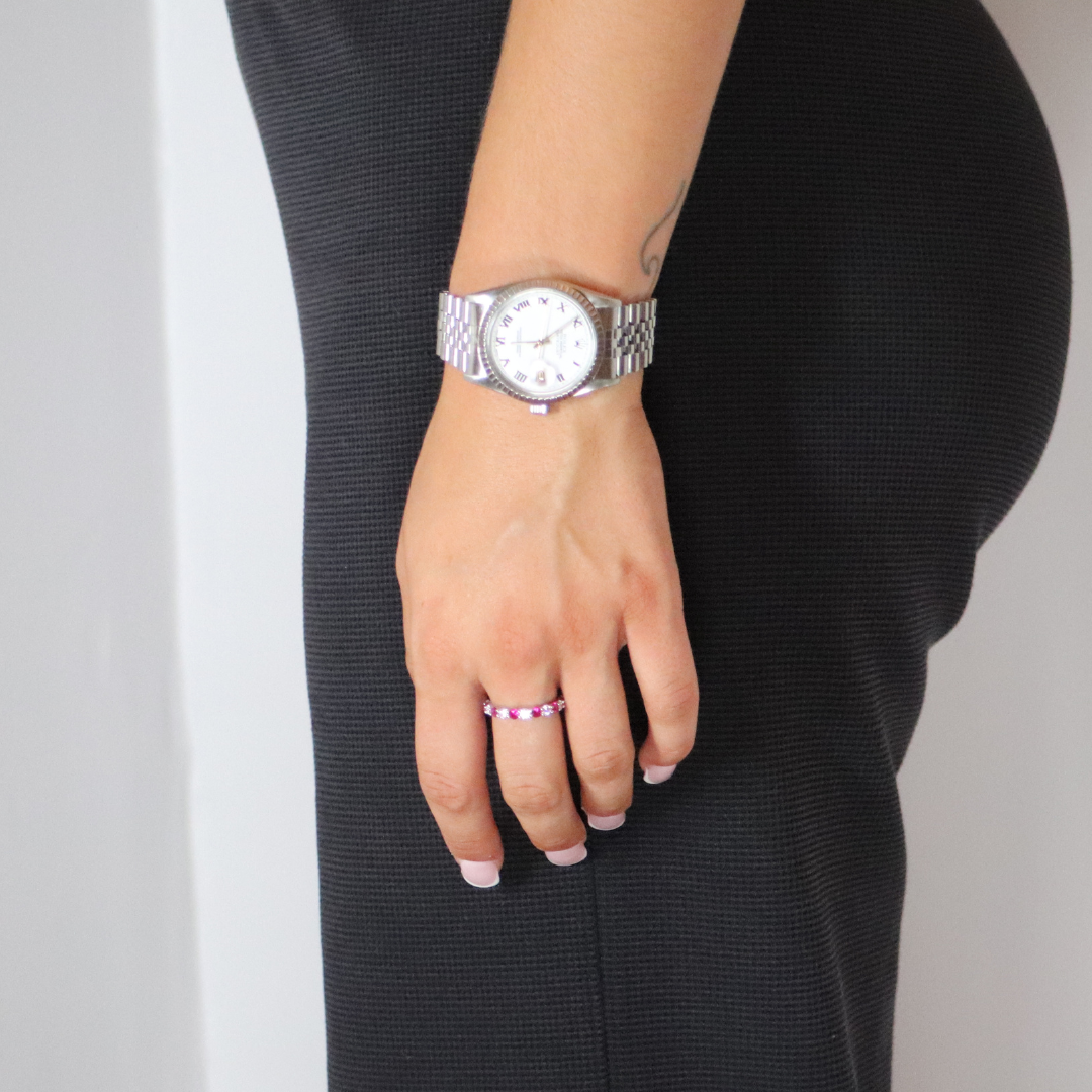 Silver Eternity Moissanite Lab Ruby Ring