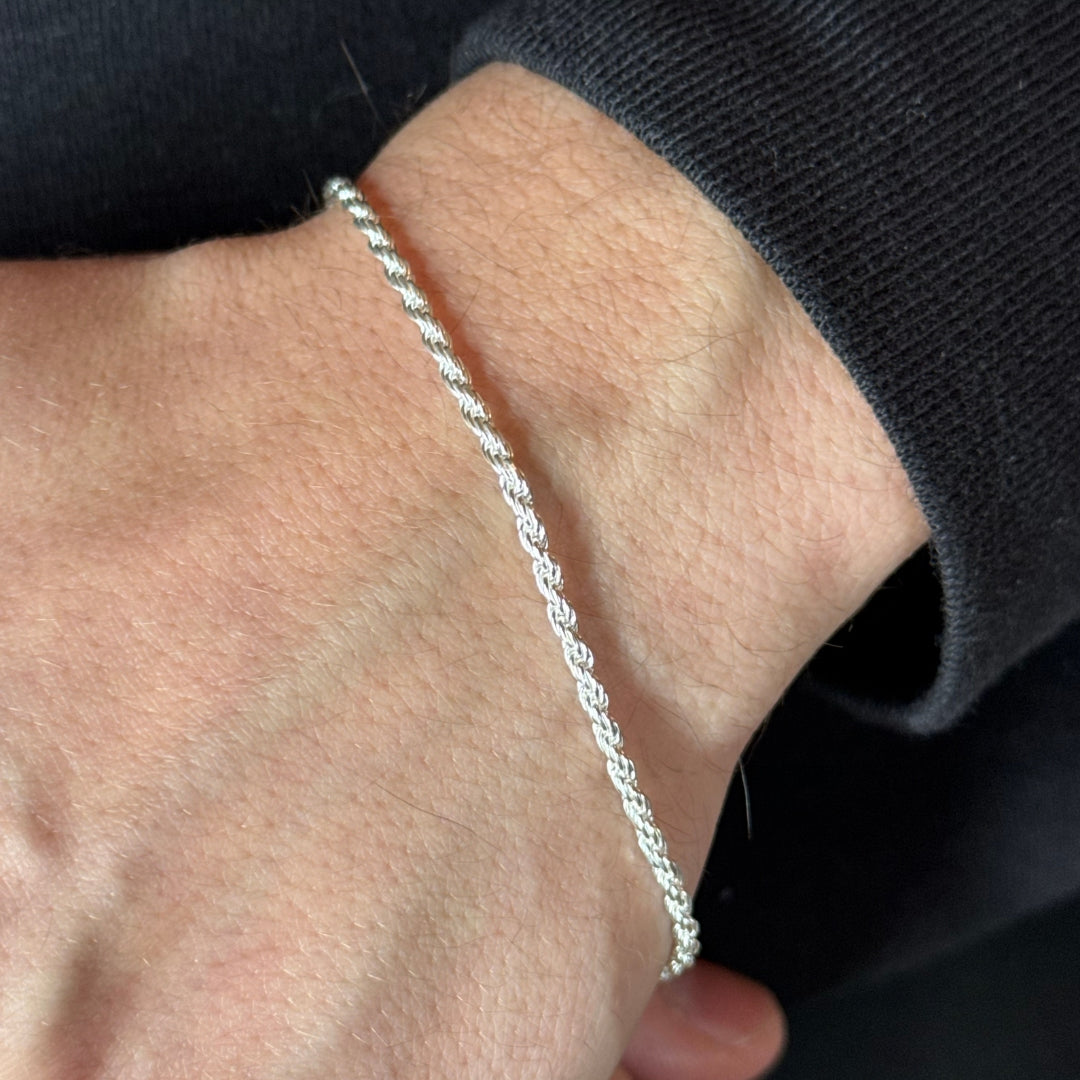2mm Silver Rope Bracelet Rhodium Plated