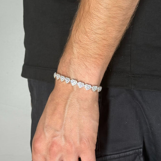 Heart Moissanite Tennis Bracelet Rhodium Plated