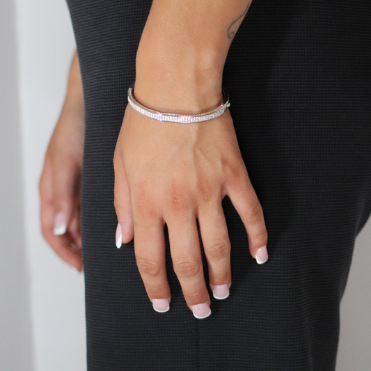 4.75mm Moissanite Double Row bangle Rhodium Plated