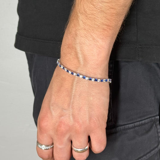 3mm Zircon Tennis Bracelet Blue & White Rhodium Plated