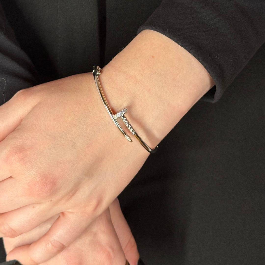 Silver Zircon Nail Bracelet Rhodium Plated