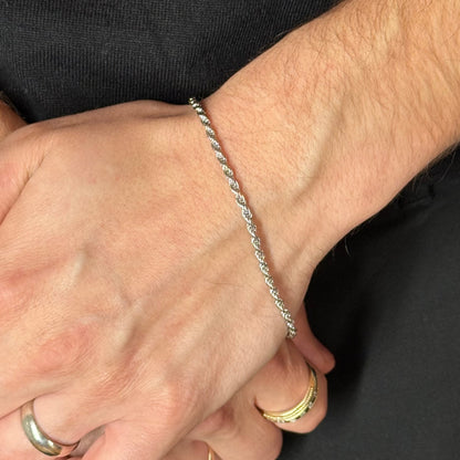 3mm Silver Rope Bracelet Rhodium Plated