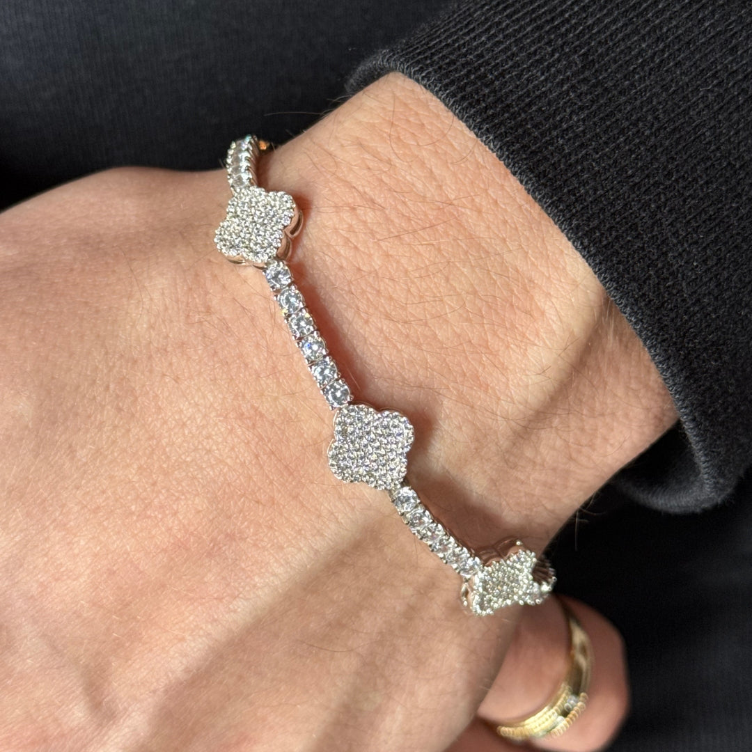 Silver Clover Leaf Zircon Tennis Bracelet