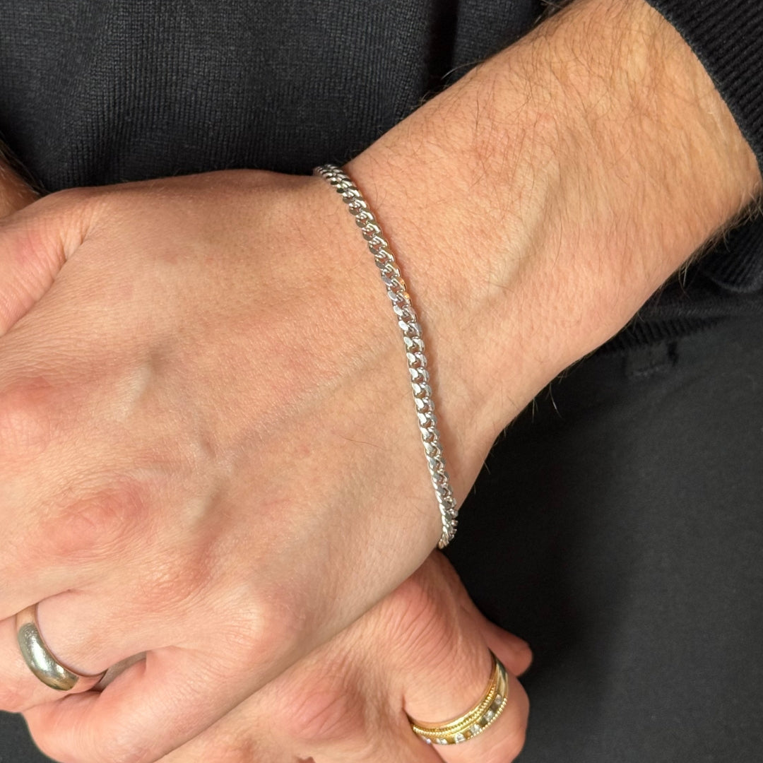 4mm Silver Cuban Bracelet Rhodium Plated