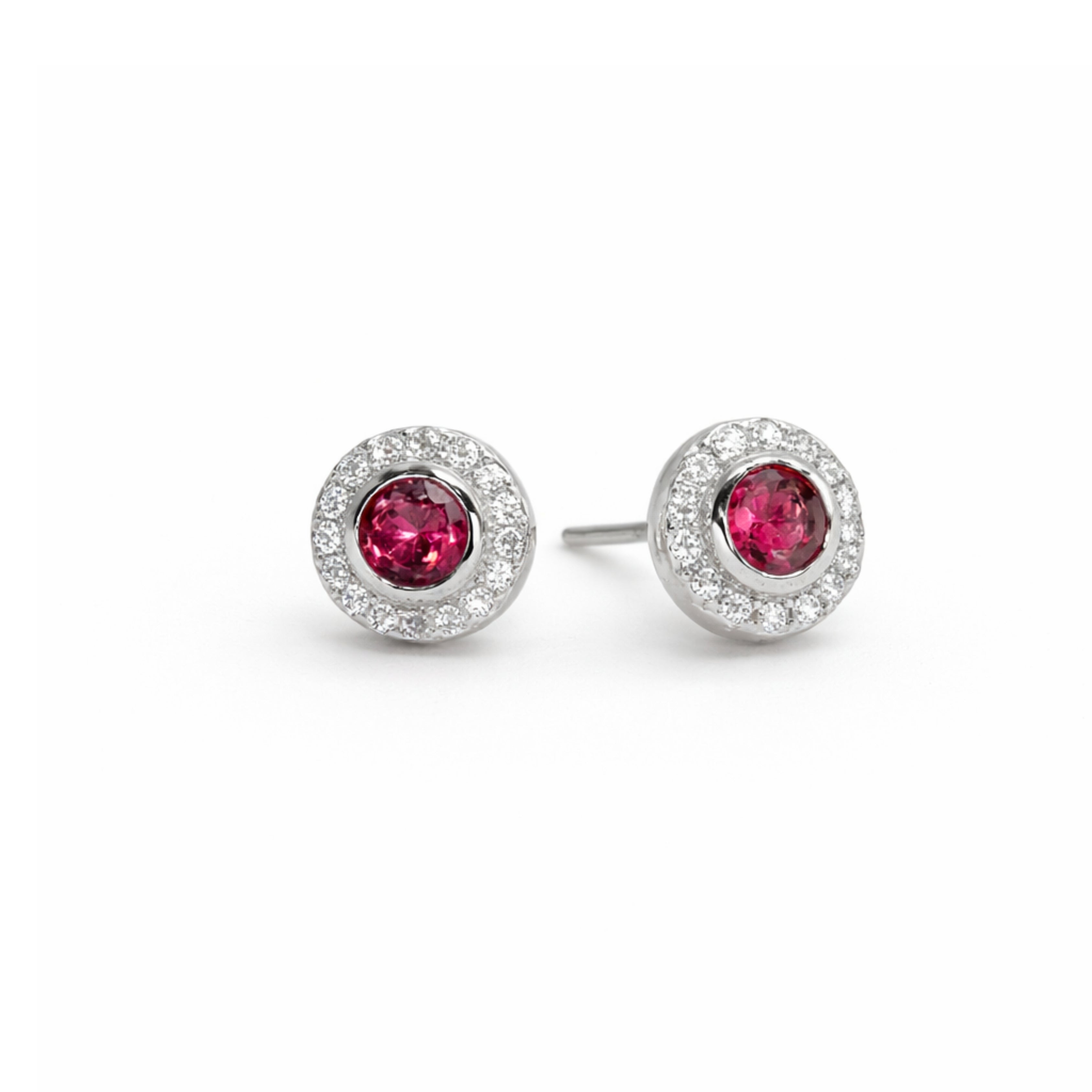 Silver Ruby & Zircon Round Earrings