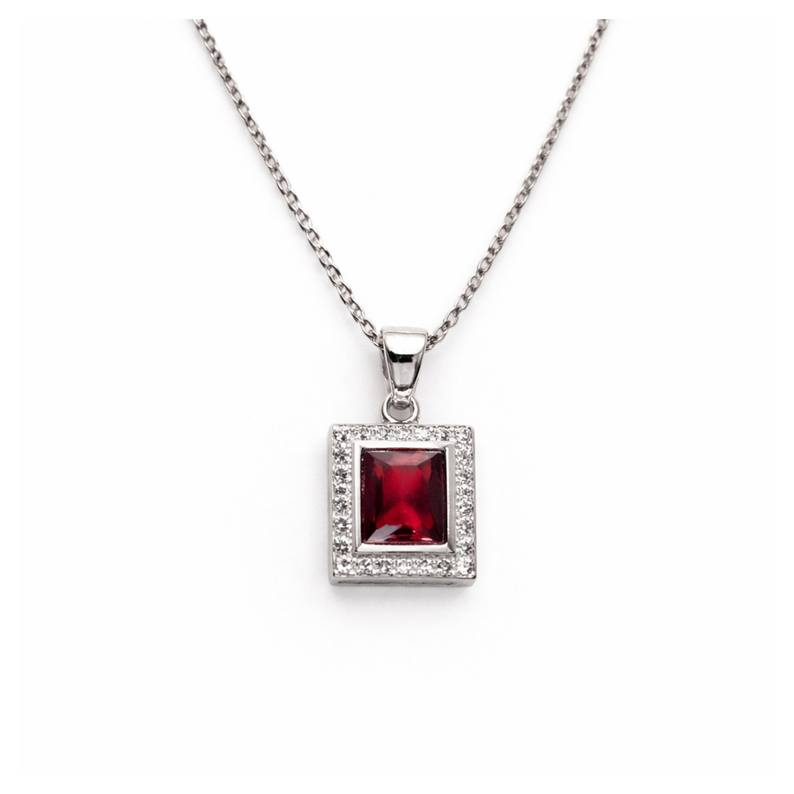 Silver Ruby & Zircon Rectangle Pendant