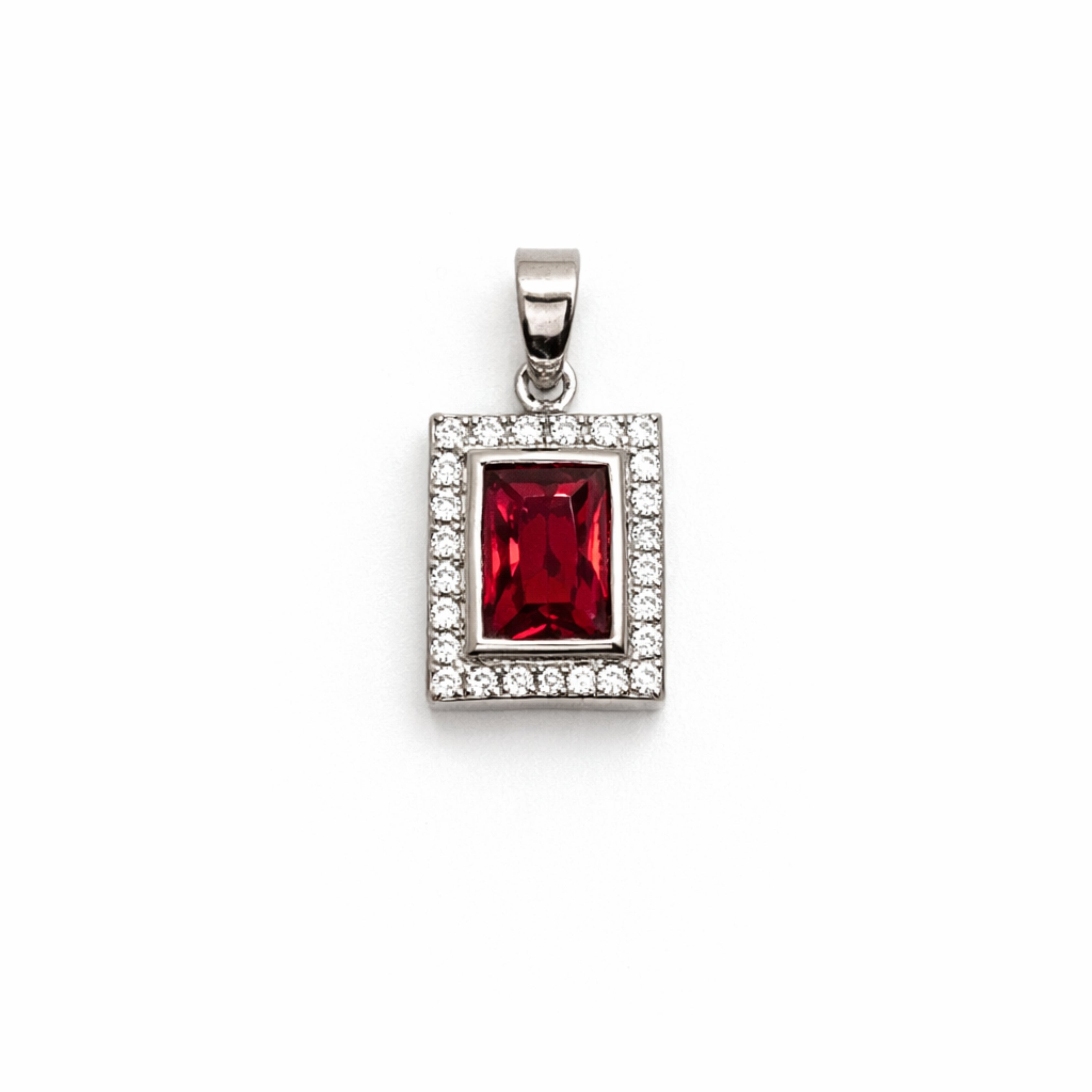 Silver Ruby & Zircon Rectangle Pendant
