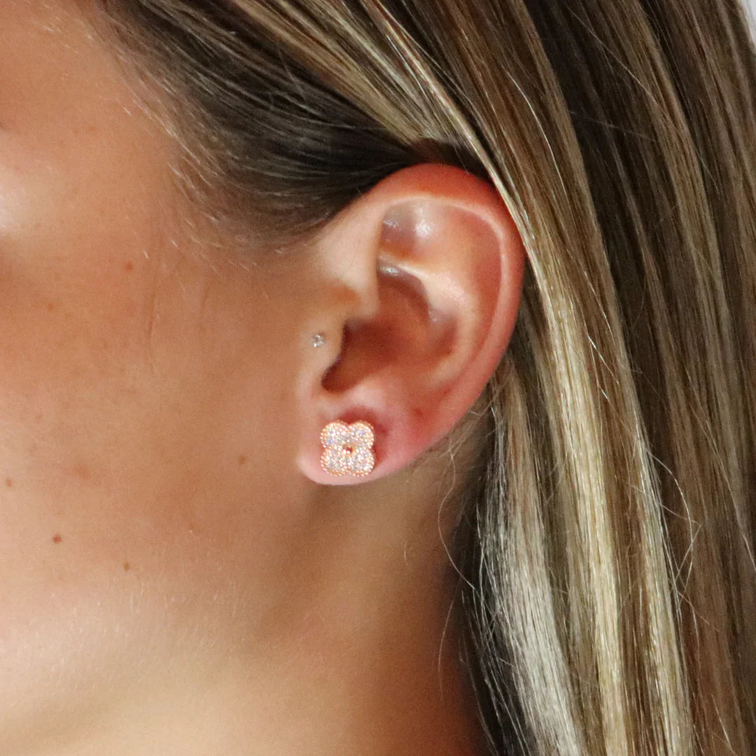 Clover Moissanite Earrings Rose Gold Plated
