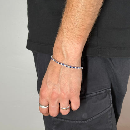 3mm Zircon Tennis Bracelet Blue & White Rhodium Plated