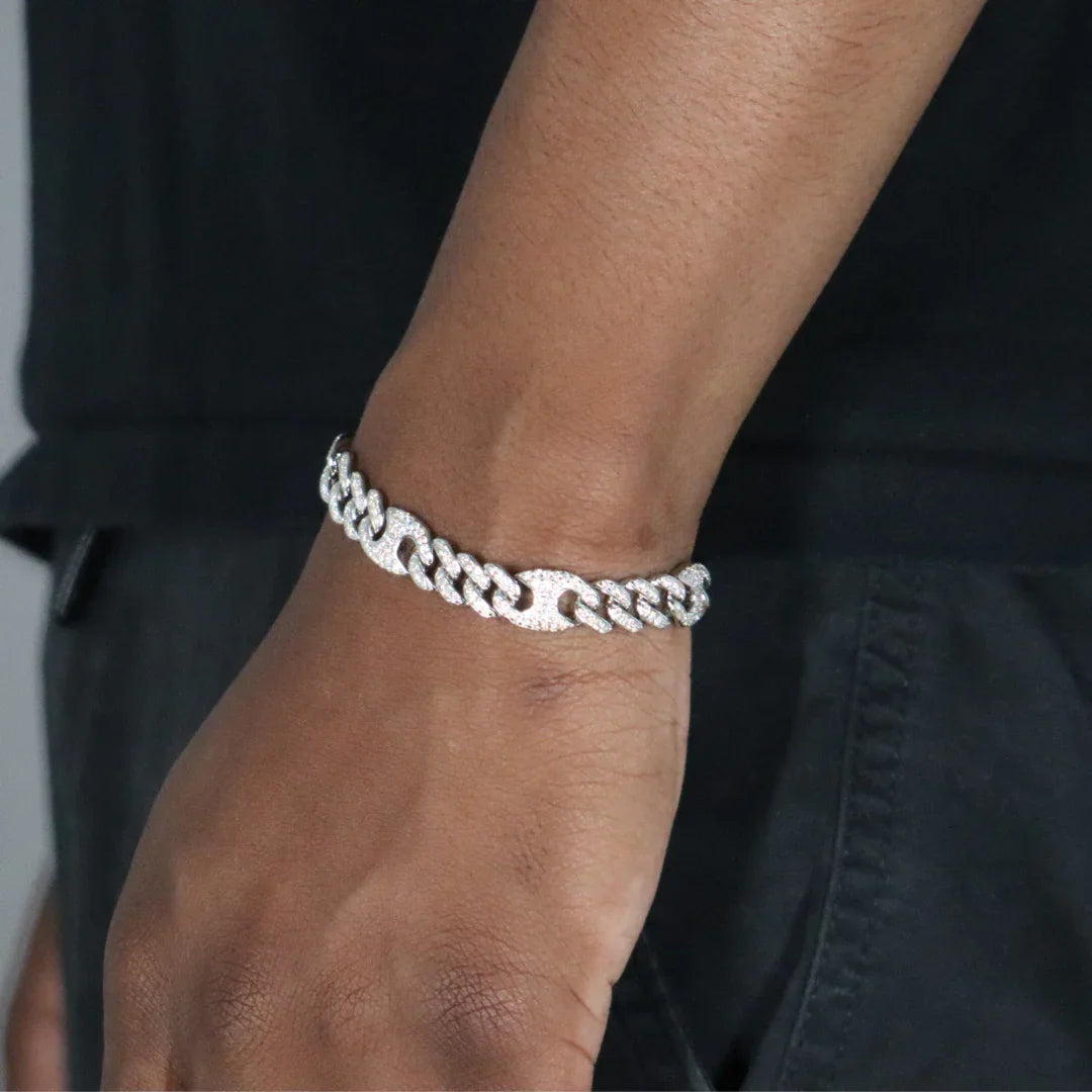 10mm Moissanite Cuban Gucci Link Bracelet Rhodium Plated