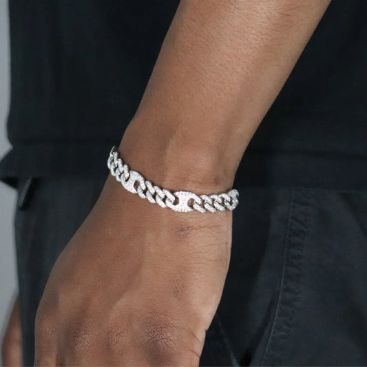 10mm Moissanite Cuban Gucci Link Bracelet Rhodium Plated