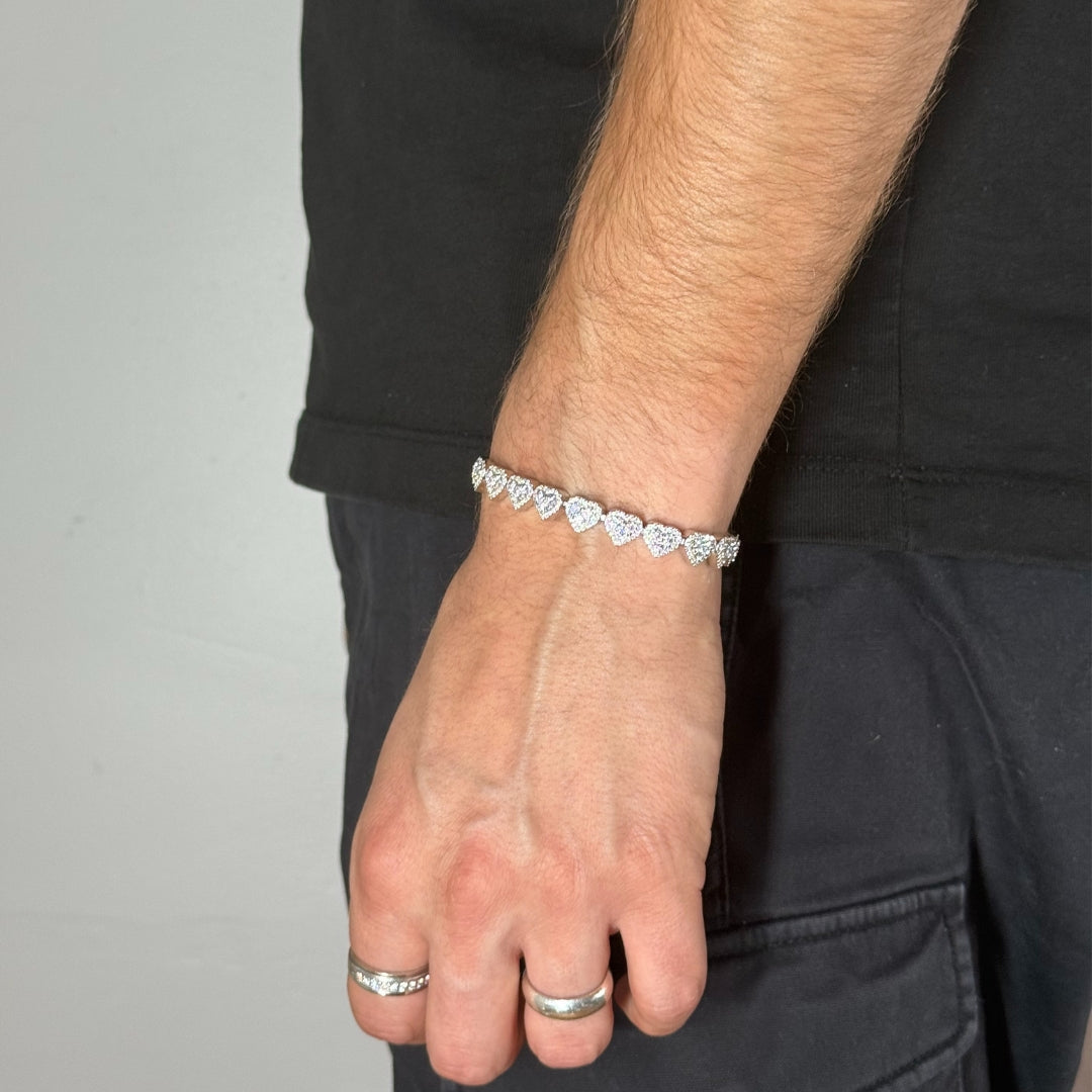 Heart Moissanite Tennis Bracelet Rhodium Plated