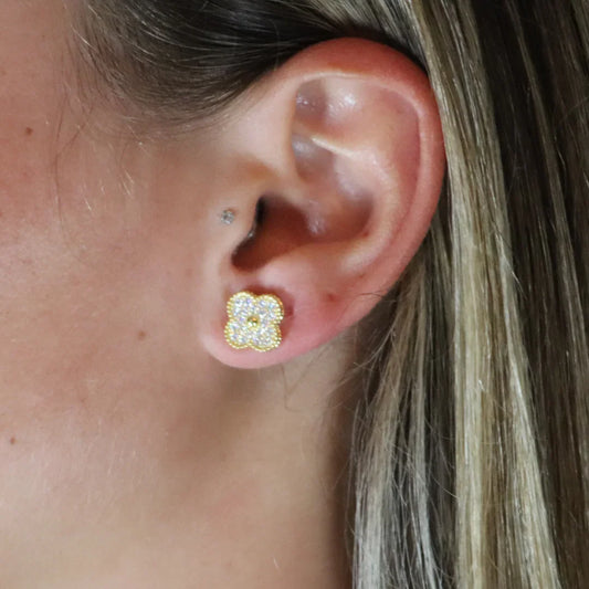 Clover Moissanite Earrings Yellow Gold Plated