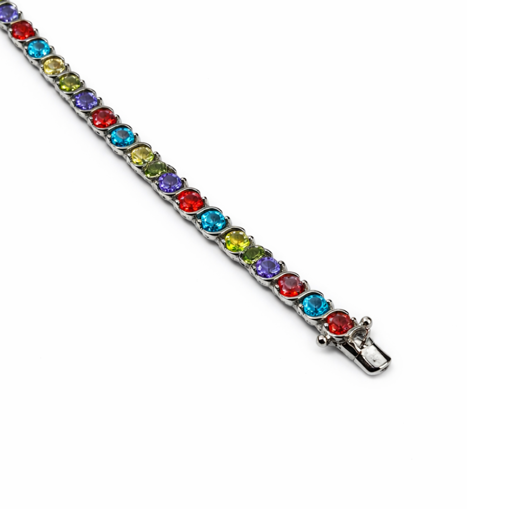 4mm Silver Zircon Tennis Bracelet Multi Colored