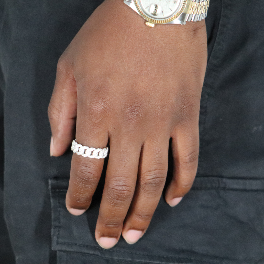 10mm Cuban Link Bracelet + Cuban Link Ring Rhodium Plated