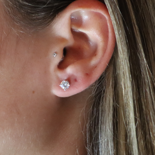 Round Cut Moissanite Earrings Rhodium Plated
