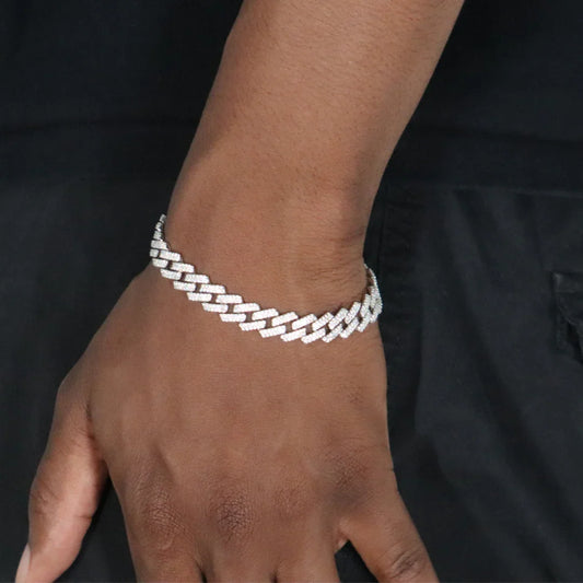 10mm Moissanite Cuban Link Bracelet Rhodium Plated