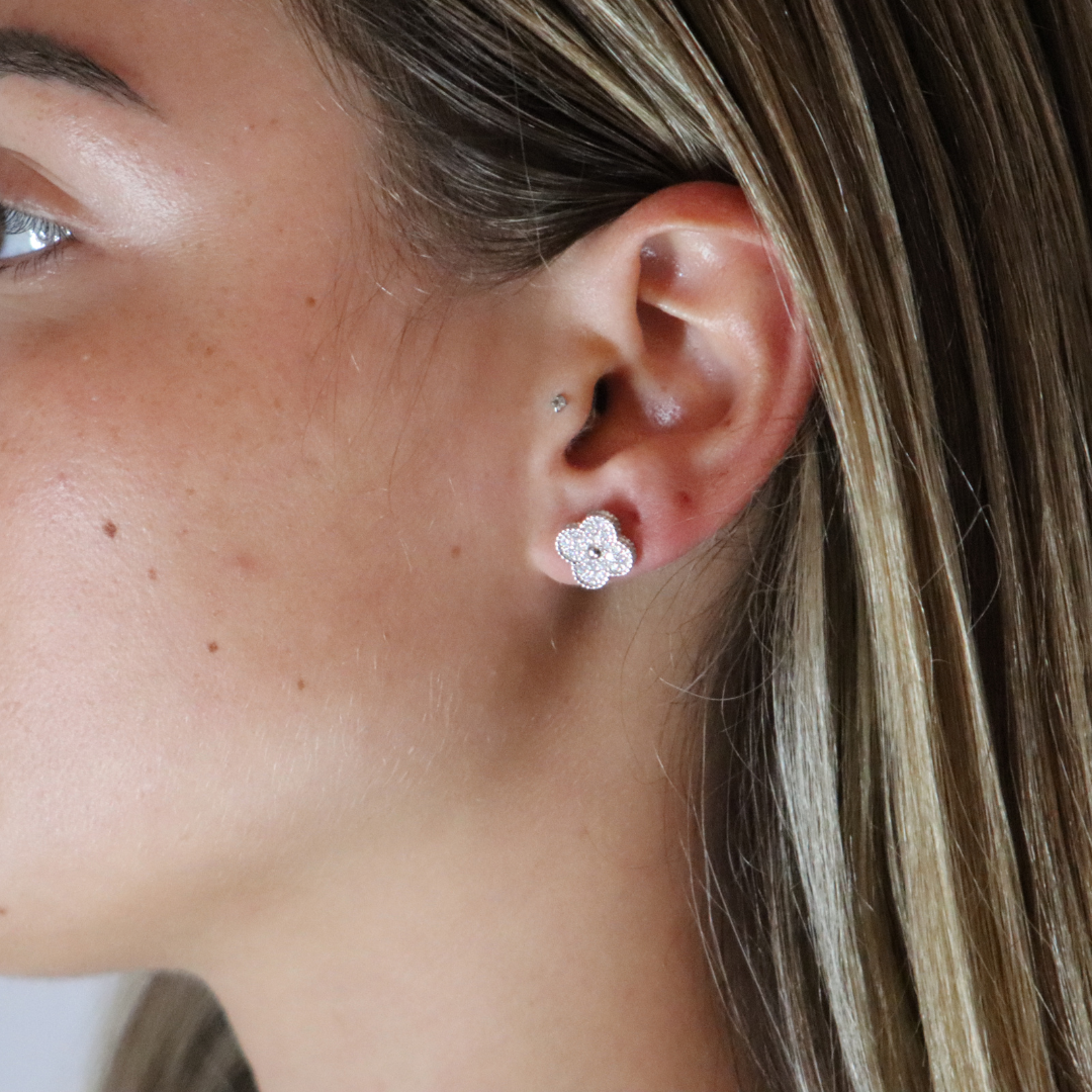 Clover Moissanite Earrings Rhodium Plated