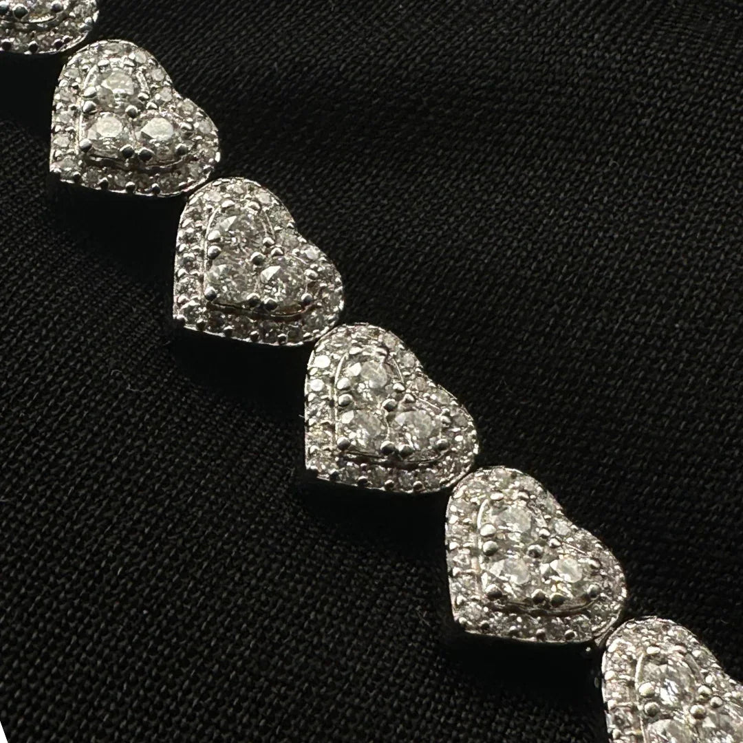 Heart Moissanite Tennis Bracelet Rhodium Plated