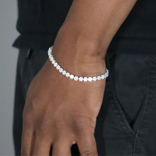 Flower Tennis Bracelet Rhodium Plated