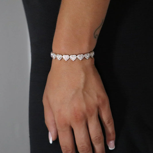 Heart Moissanite Tennis Bracelet Rhodium Plated