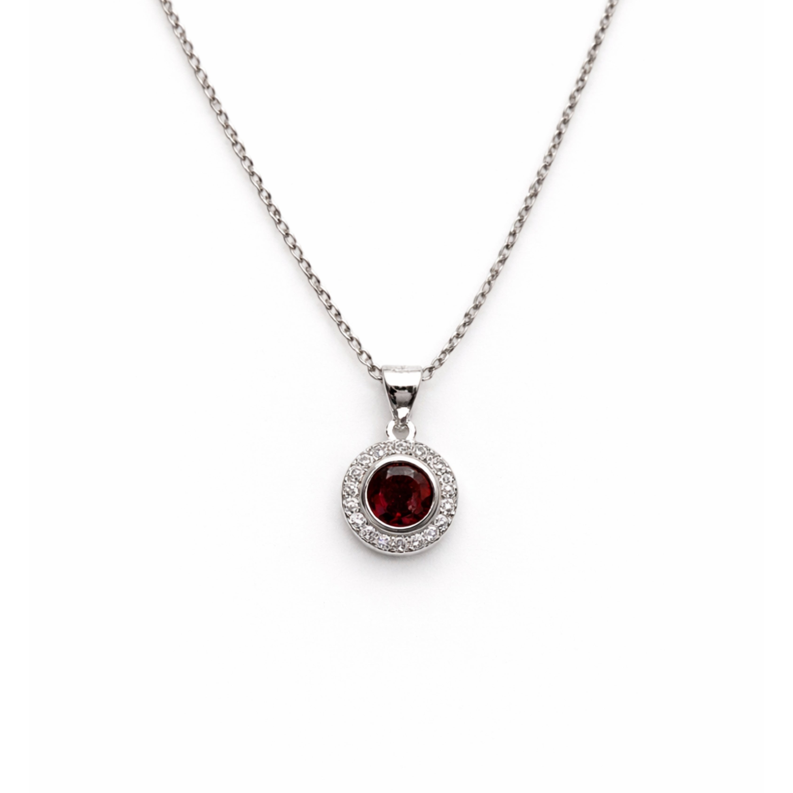 Silver Ruby & Zircon Round Pendant