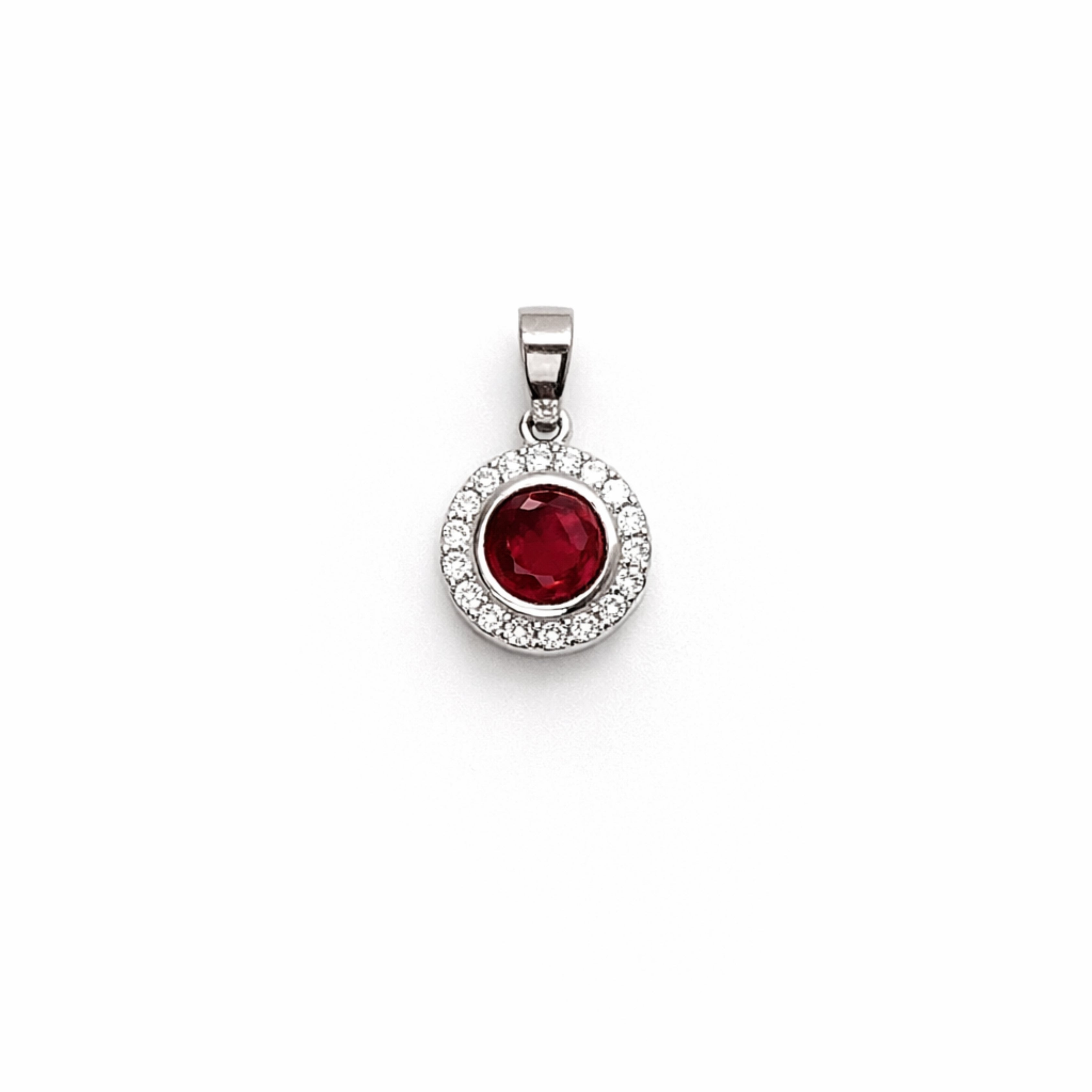 Silver Ruby & Zircon Round Pendant