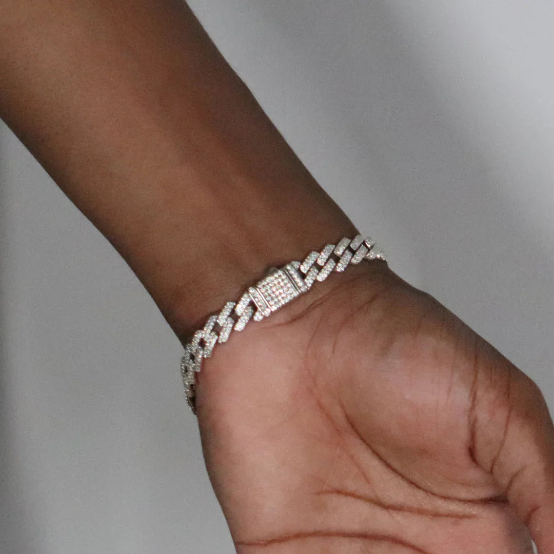 10mm Moissanite Cuban Link Bracelet Rhodium Plated
