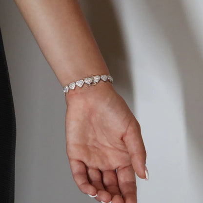 Heart Moissanite Tennis Bracelet Rhodium Plated