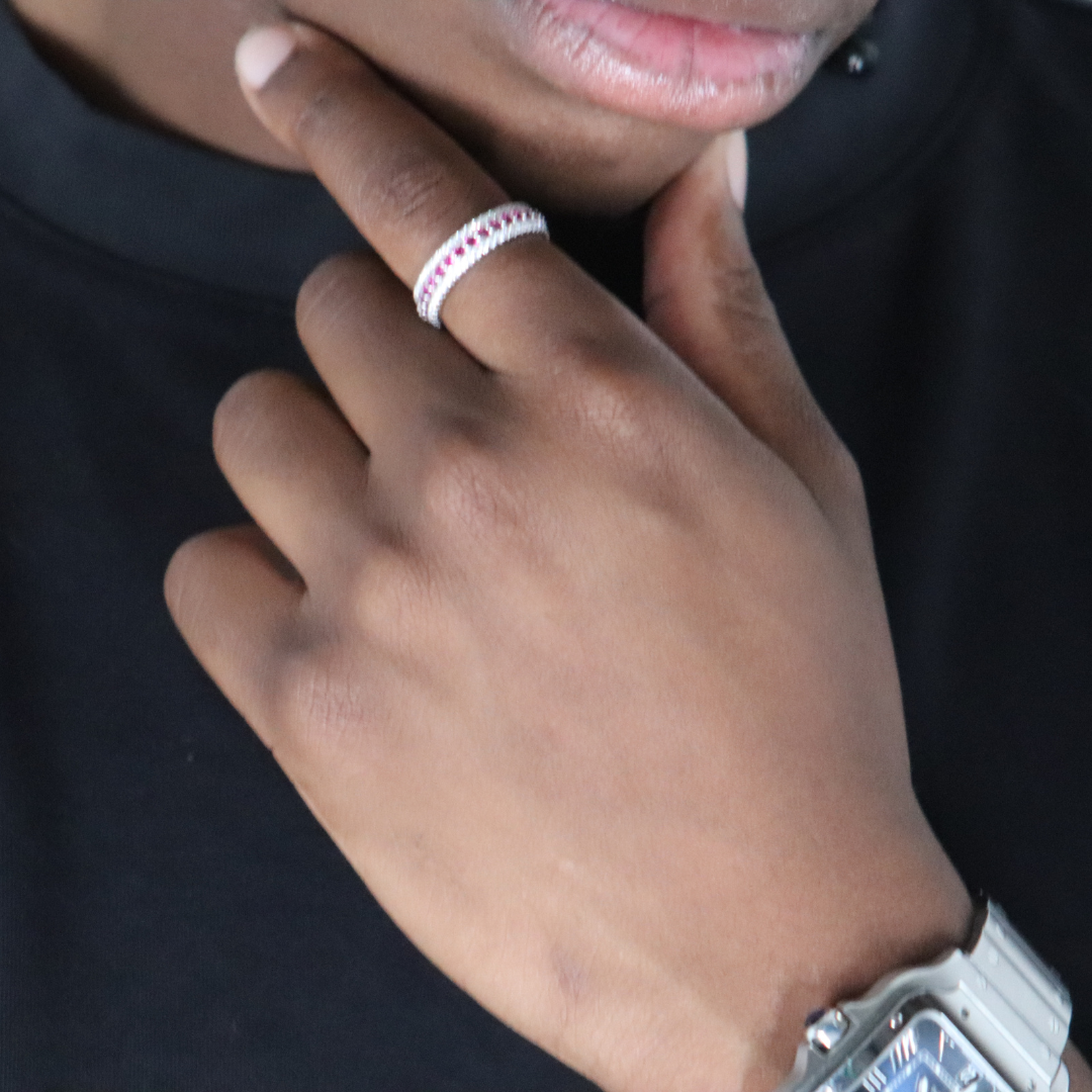 Eternity Moissanite Pink Lab Ruby Ring