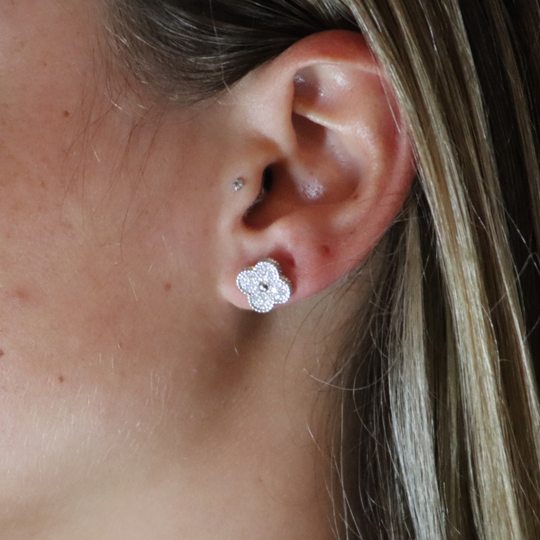 Clover Moissanite Earrings Rhodium Plated