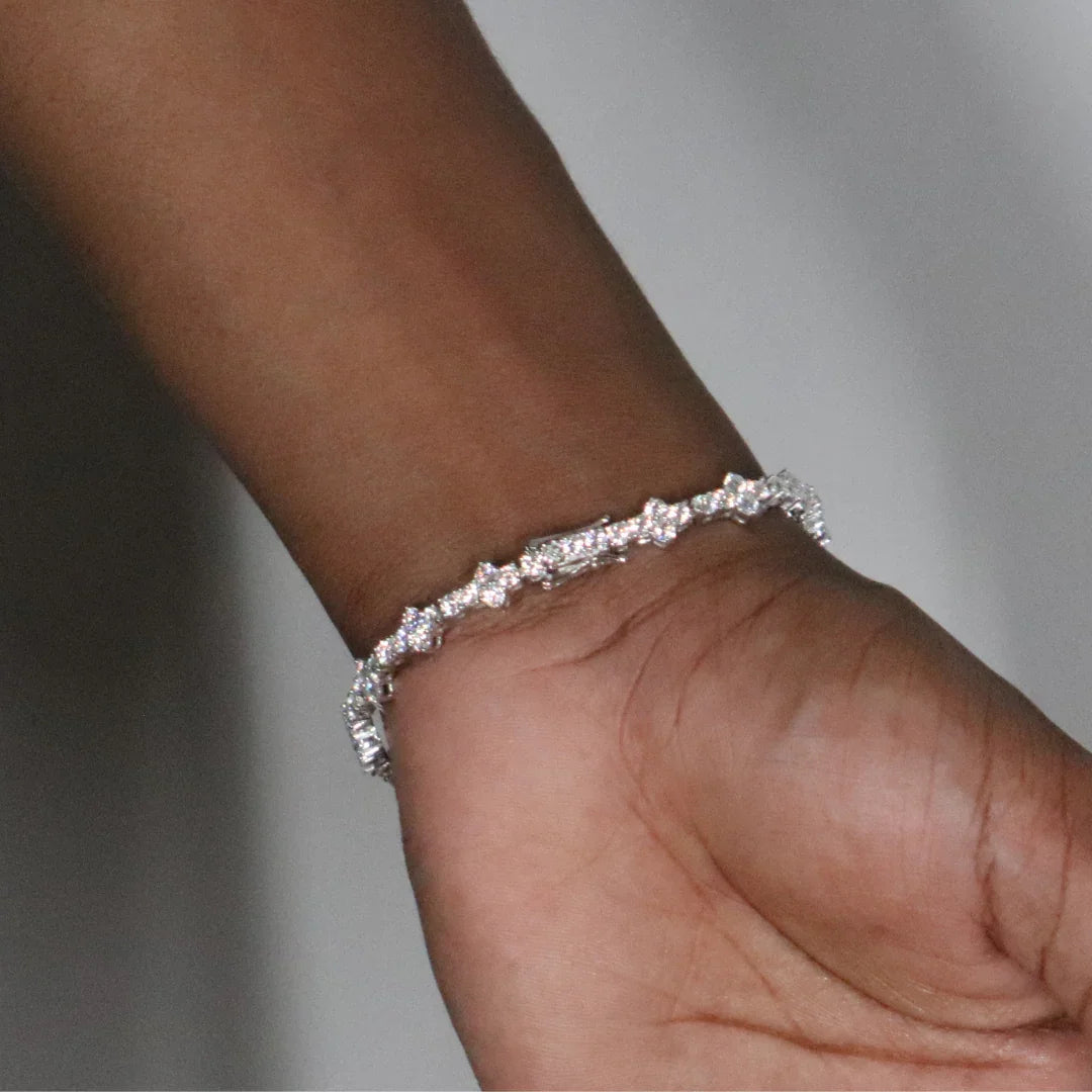 Bracelet tennis en moissanite nid d'abeille plaqué rhodium 