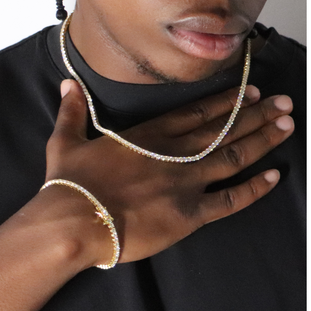 3mm Moissanite Tennis Chain Yellow Gold Plated